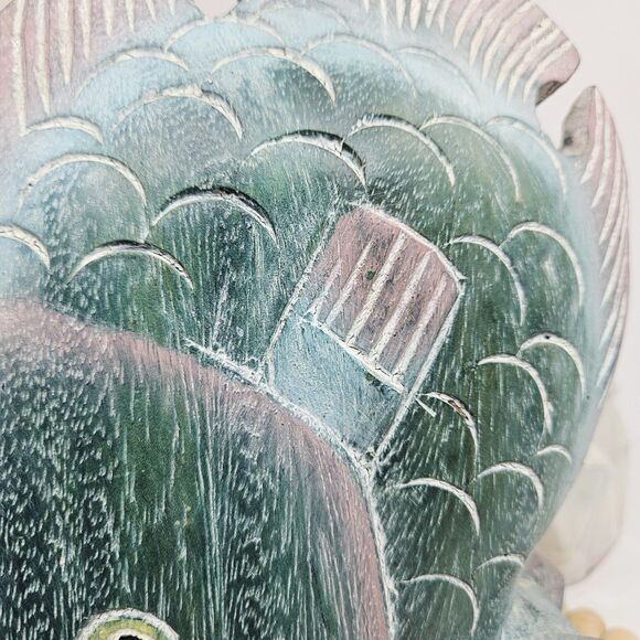 Vtg Nautical Hand Carved Thailand Wood Tropical Fish Hand Painted 3D Green Pink - Picture 8 of 12